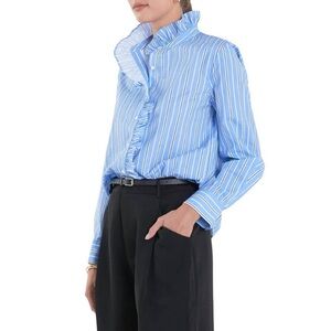 English Factory striped blue ruffle collar buttoned shirt sz S